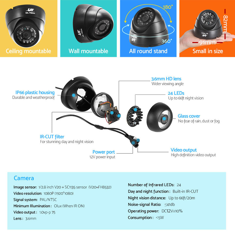 UL-tech CCTV Security System 8CH DVR 4 Cameras 1TB Hard Drive