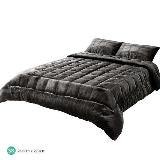 Giselle Bedding Faux Mink Quilt Charcoal Single King