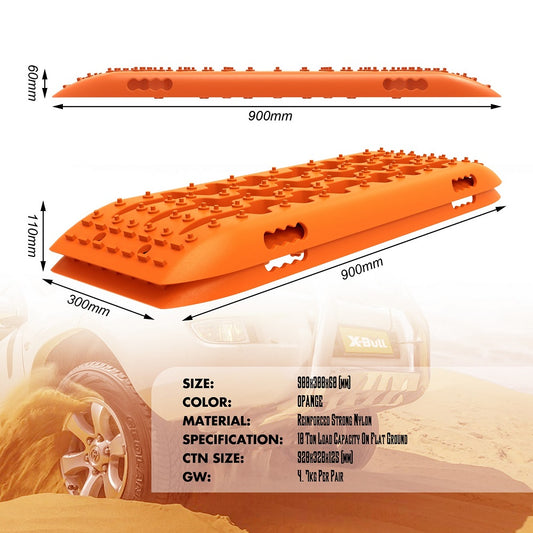X-BULL 4WD Recovery tracks 10T 2 Pairs/ Sand tracks/ Mud tracks/ Mounting Bolts Pins Gen 2.0 -Orange