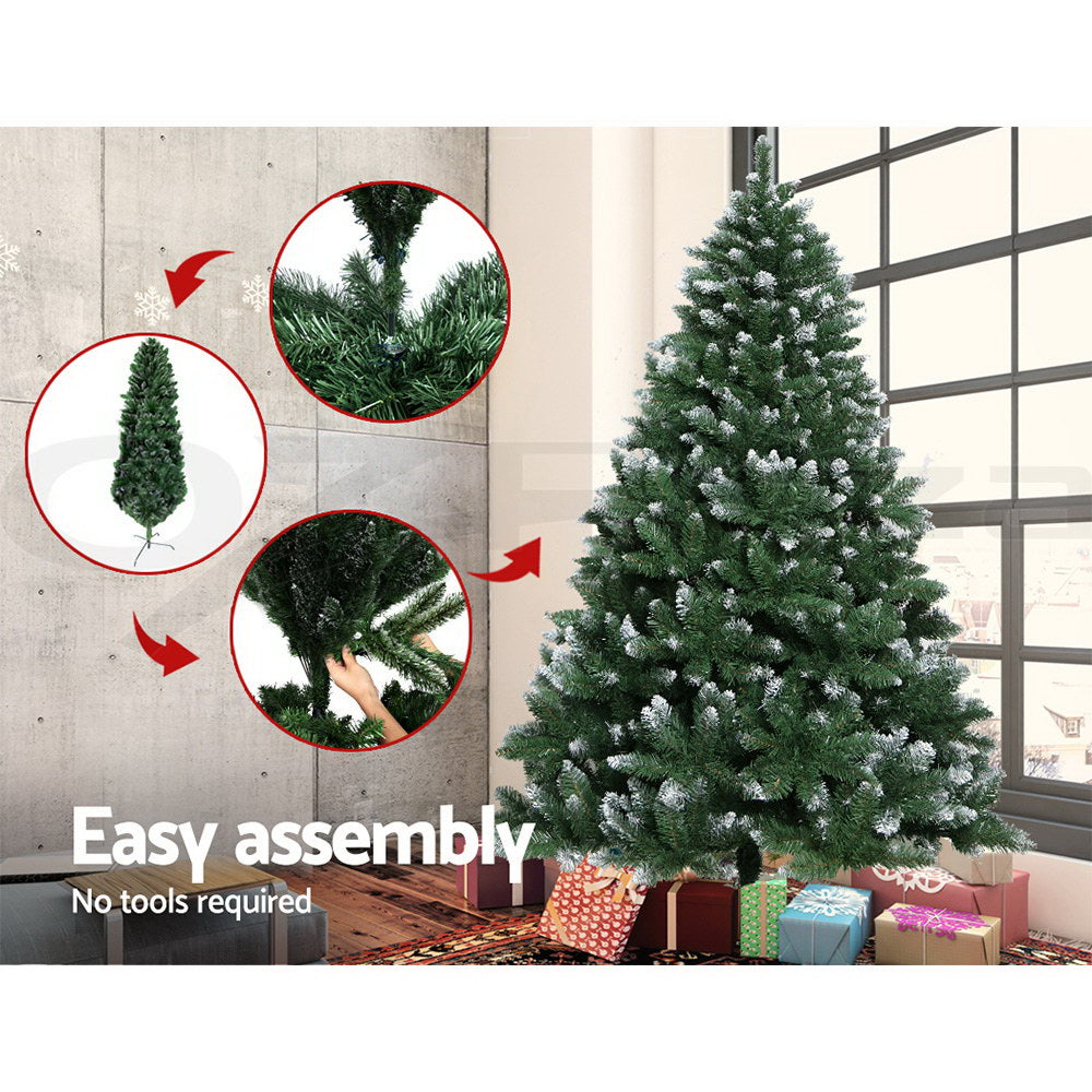 Jingle Jollys Christmas Tree 1.8m Snowy Xmas Tree Decoration 800 Tips