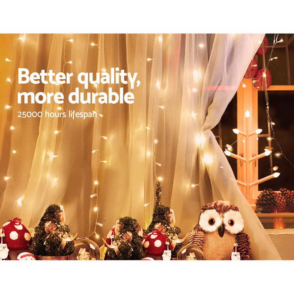 Jingle Jollys 6X3M Christmas Lights Curtain Light Warm White 600 LED