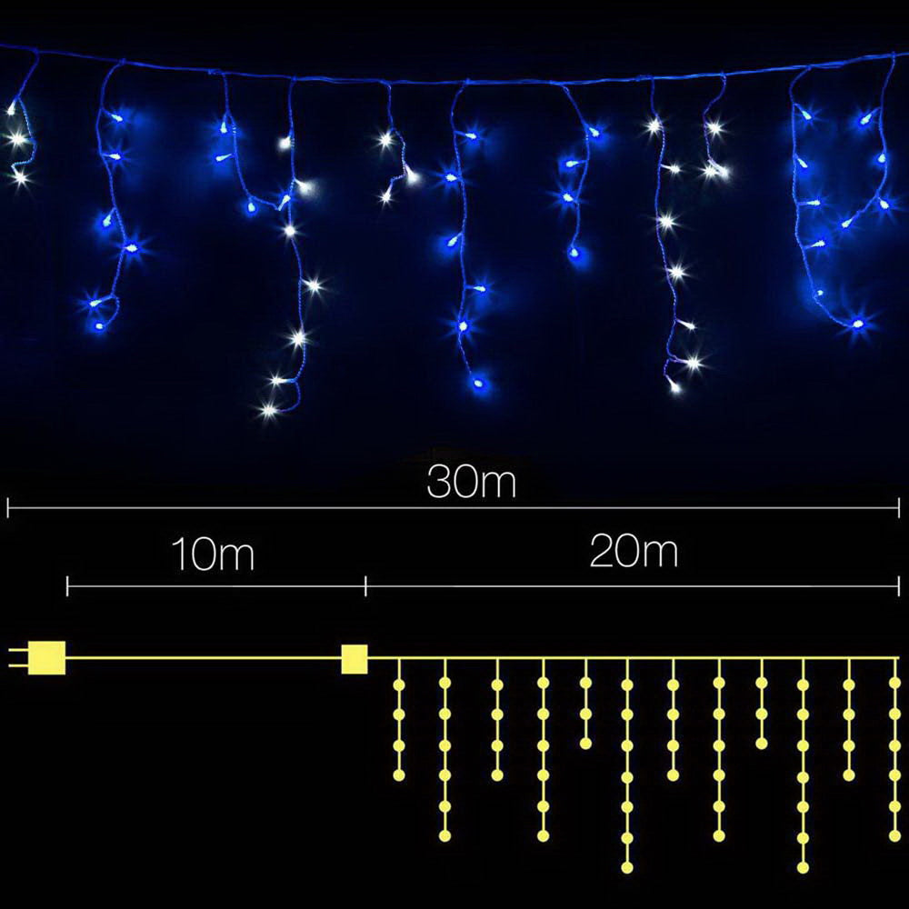 Jingle Jollys 20M Christmas Lights Icicle Light 800 LED Blue White Decor