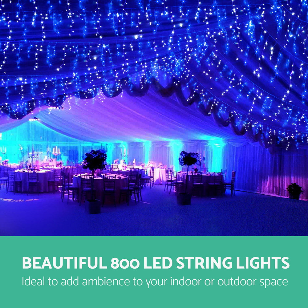 Jingle Jollys 20M Christmas Lights Icicle Light 800 LED Blue White Decor