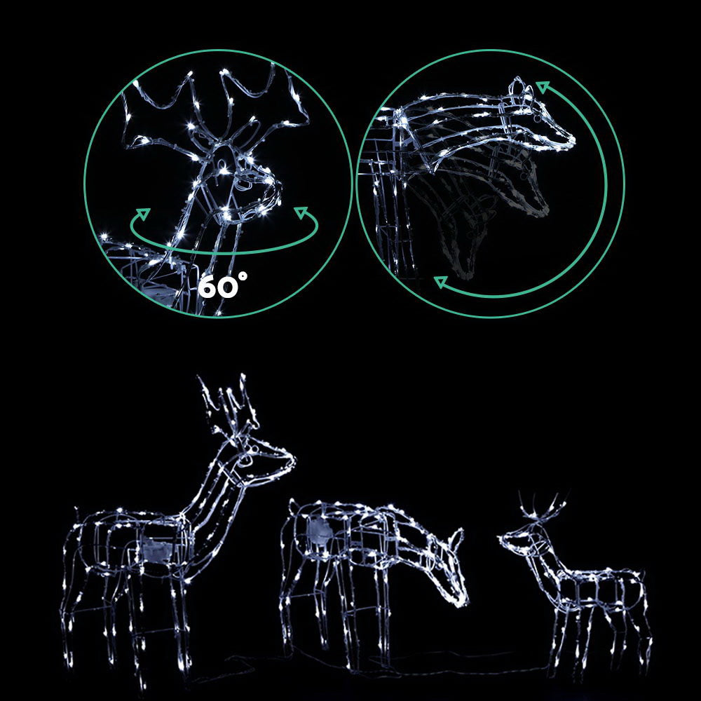 Jingle Jollys Christmas Lights 3 Pcs Reindeers 250 LED Decorations