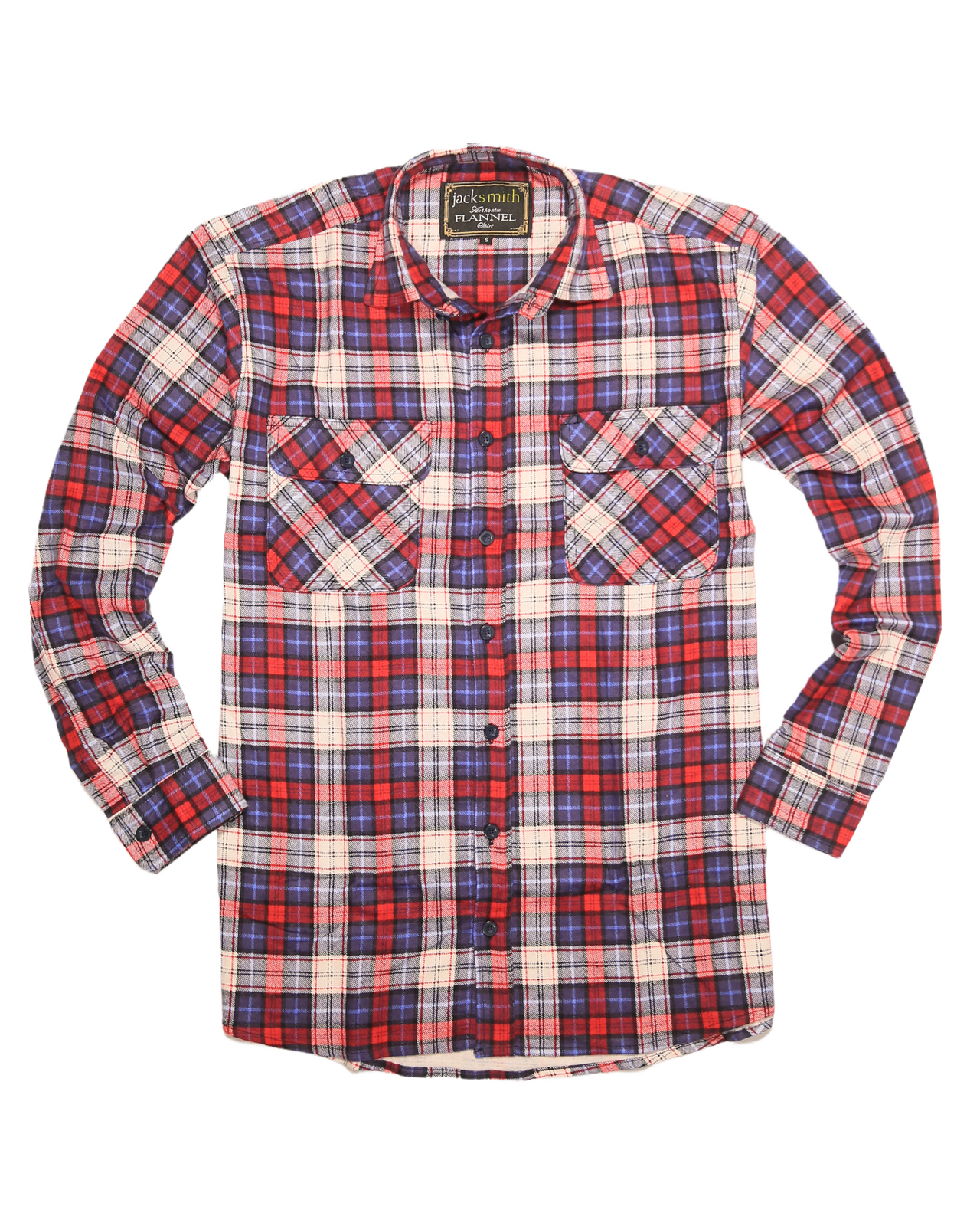 Mens Flannelette Long Sleeve Shirt 100% Cotton Check Authentic Flannel - Full Placket - Navy/Red/White - 3XL