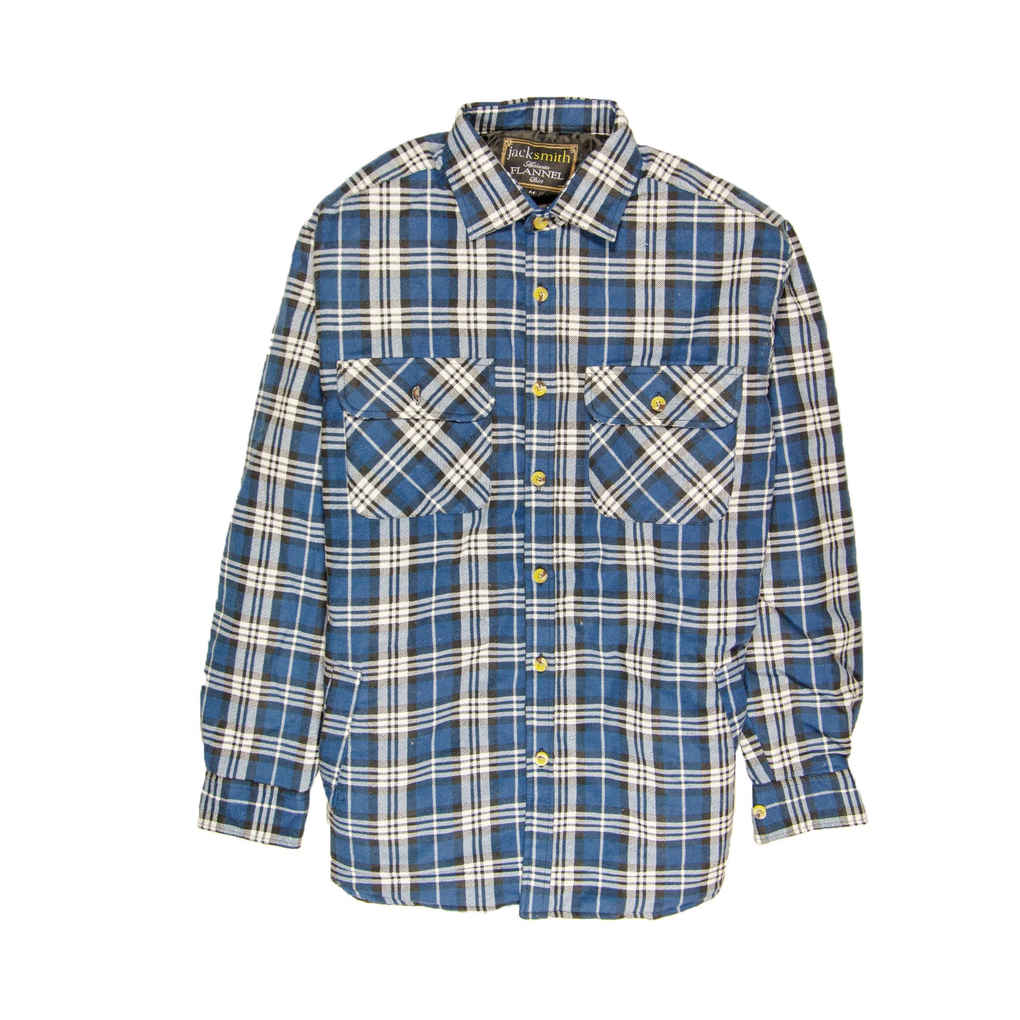 Mens Flannelette Long Sleeve Shirt 100% Cotton Check - Full Placket - Spanish Blue - L