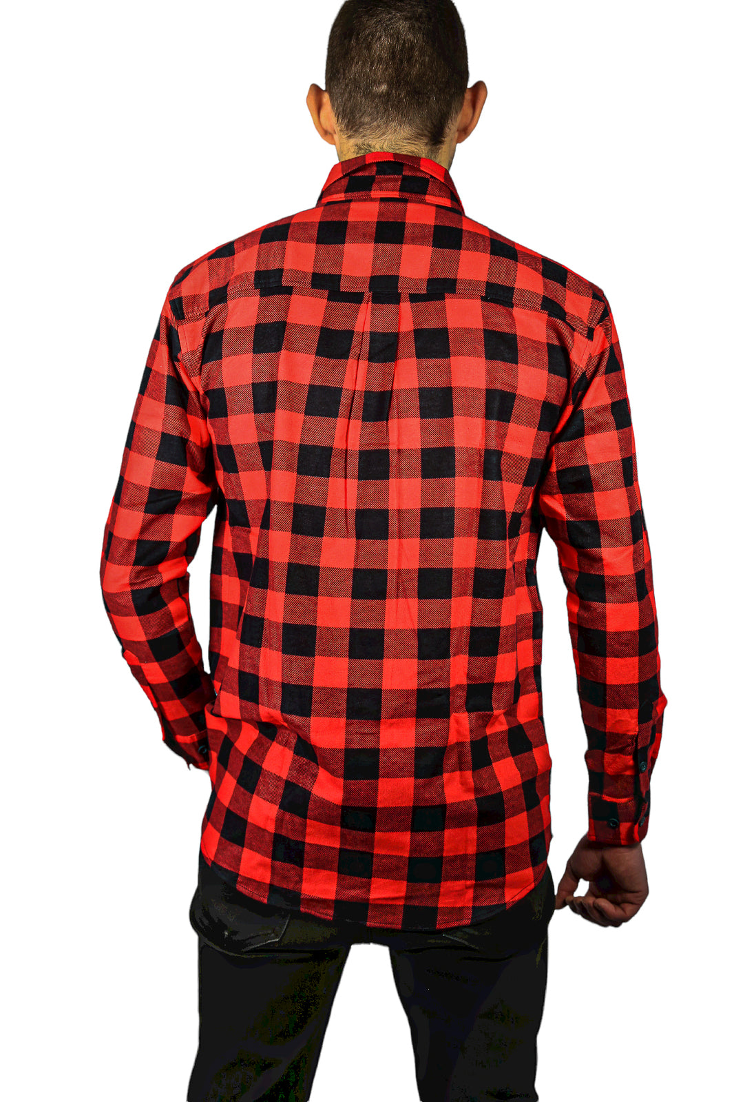 Mens 100% Cotton Flannelette Shirt Long Sleeve Check Authentic Flannel - Red/Black - 5XL