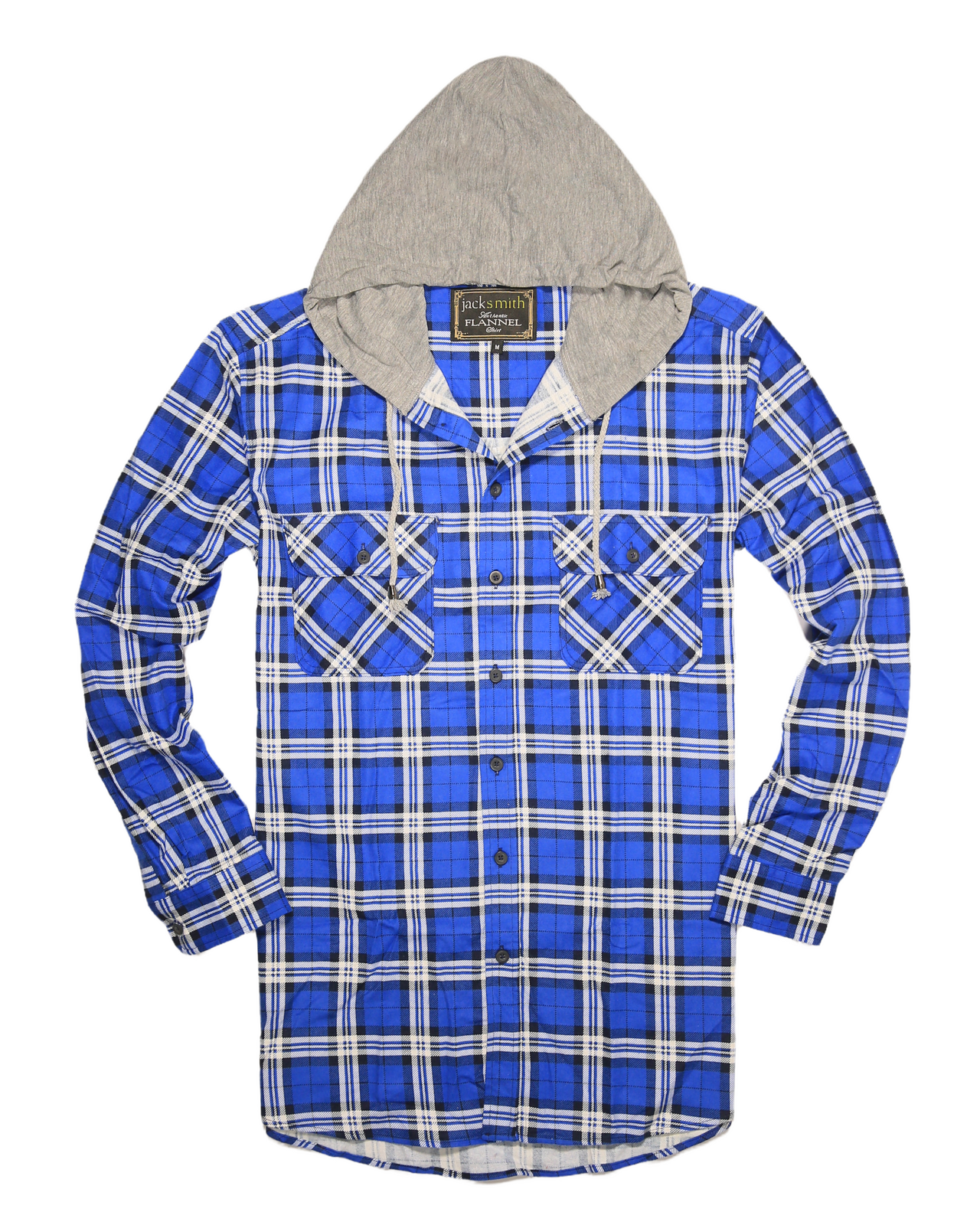 Mens Cotton Flannelette Shirt w Jersey Hood Long Sleeve Flannel - Spanish Blue - 3XL