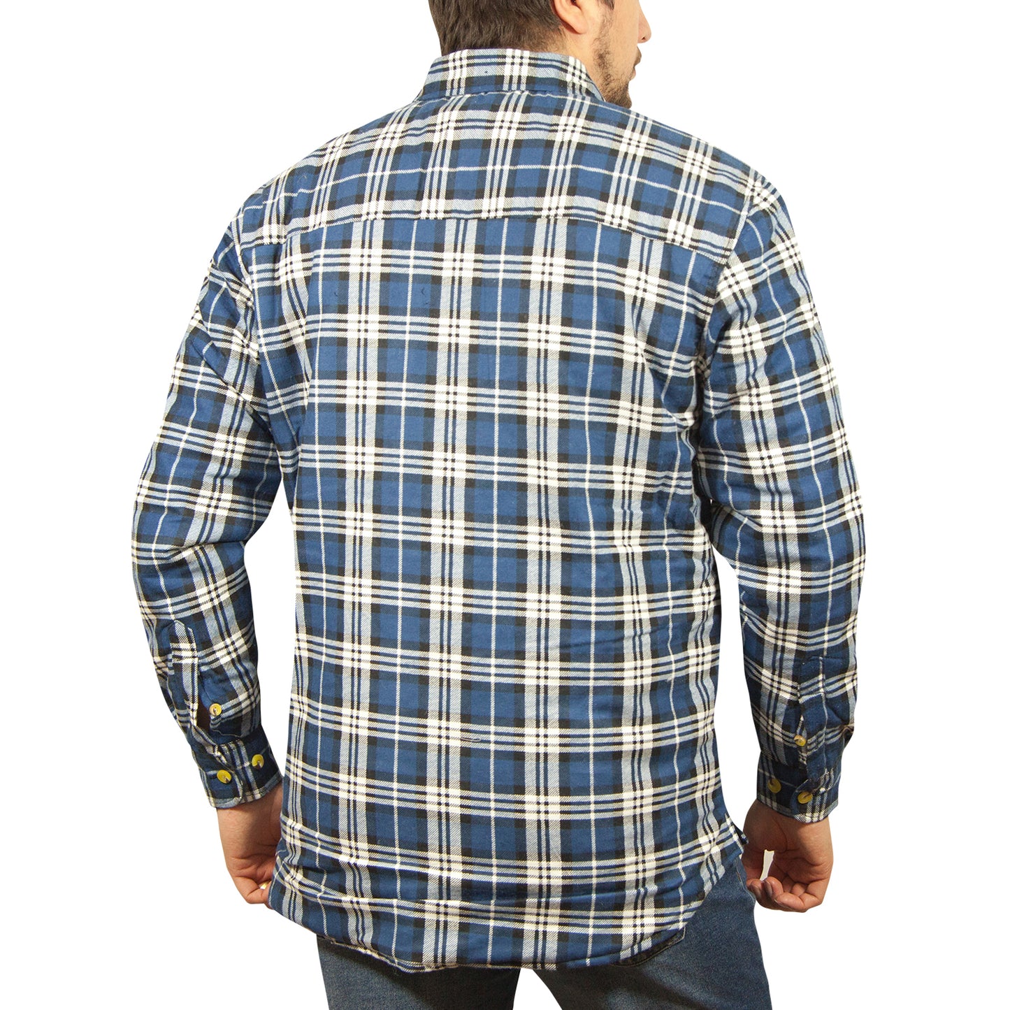 Jacksmith Quilted Flannelette Shirt Mens Jacket 100% Cotton Padded Warm Winter Flannel - Navy/Light Blue - M