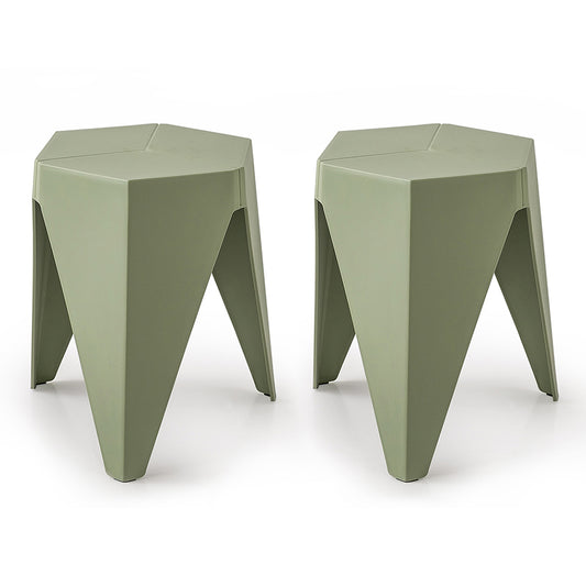 ArtissIn Set of 2 Puzzle Stool Plastic Stacking Stools Chair Outdoor Indoor Green