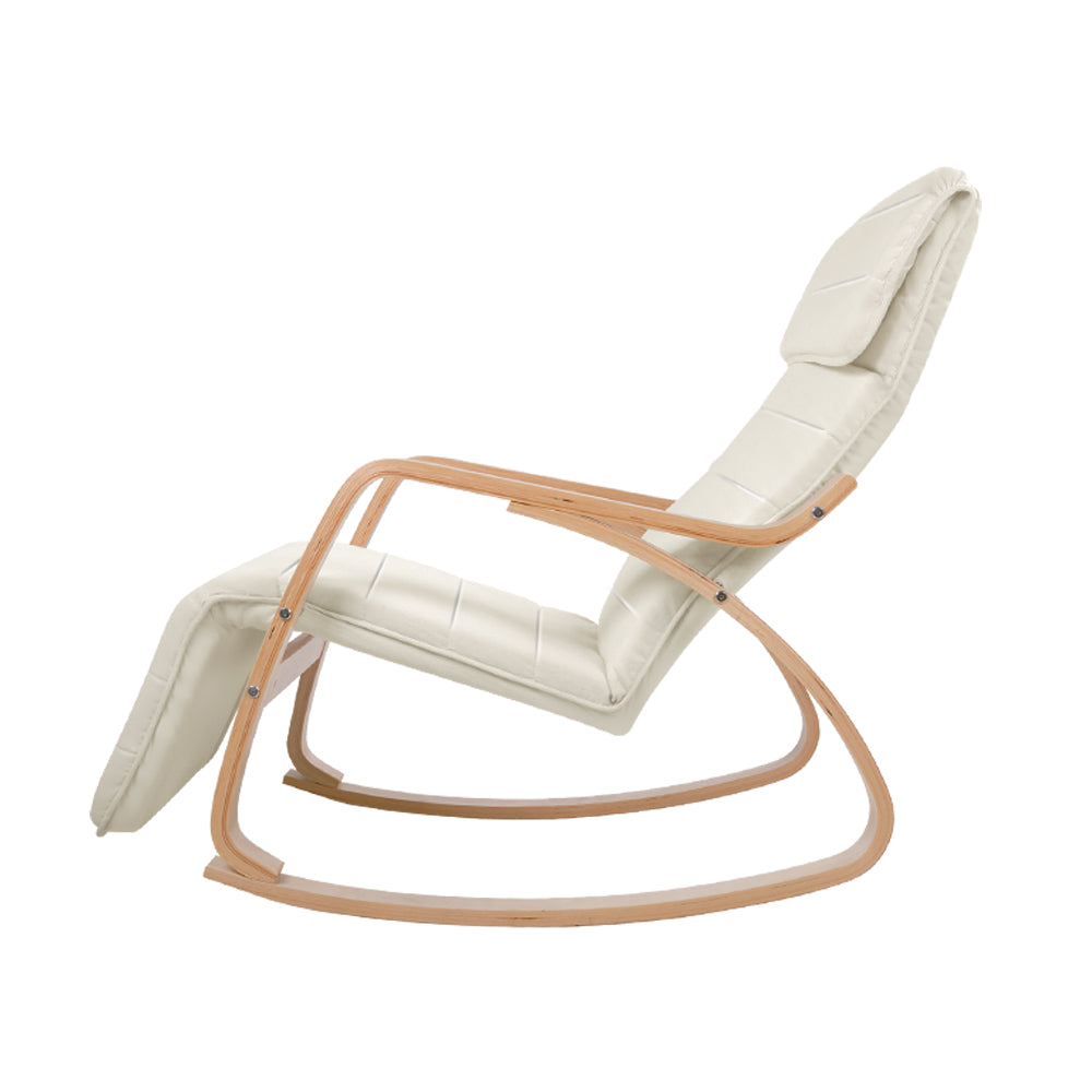 Artiss Rocking Armchair Bentwood Frame With Footrest Beige Afton