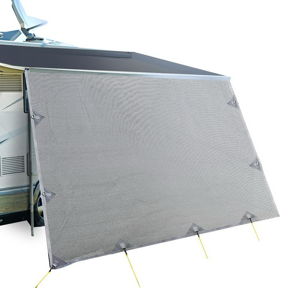 Caravan Privacy Screen Roll Out Awning 4.6x1.95M End Wall Side Sun Shade Grey