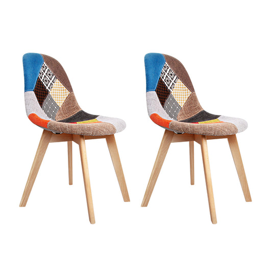 Artiss Set of 2 Retro Beech Fabric Dining Chair - Multi Colour