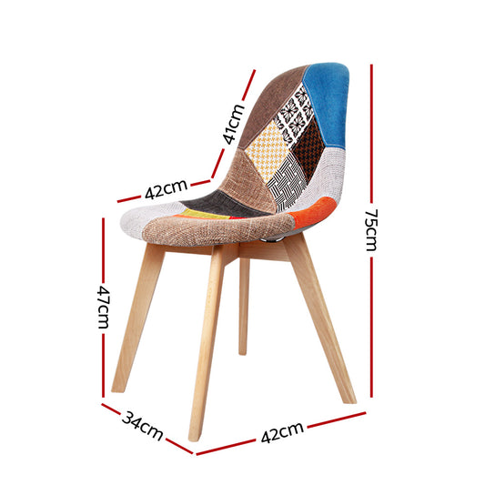 Artiss Set of 2 Retro Beech Fabric Dining Chair - Multi Colour