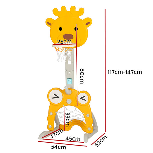 Keezi Kids Basketball Hoop Stand Adjustable 5-in-1 Sports Center Toys Set Yellow