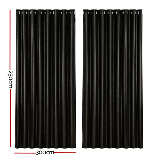 Artiss 2X Blockout Curtains Eyelet 300x230cm Black Shine