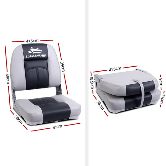 Seamanship 2X Folding Boat Seats Marine Swivel Low Back 10cm Padding Charcoal