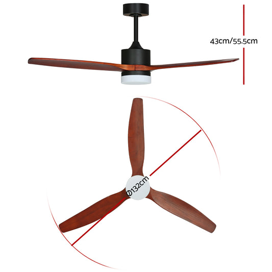 Devanti 52'' Ceiling Fan AC Motor 3 Blades w/Light - Dark Wood