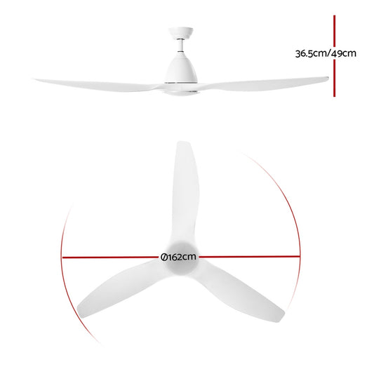 Devanti 64'' Ceiling Fan DC Motor w/Light w/Remote - White