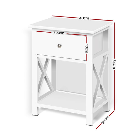 Artiss Bedside Table 1 Drawer with Shelf - EMMA White