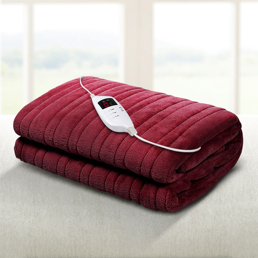 Giselle Electric Throw Rug Heated Blanket Fleece Red