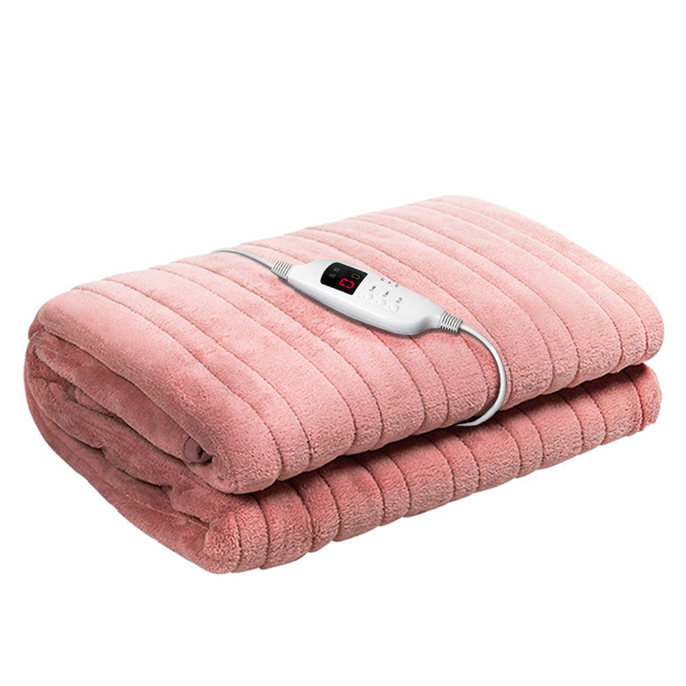 Giselle Electric Throw Rug Heated Blanket Fleece Pink