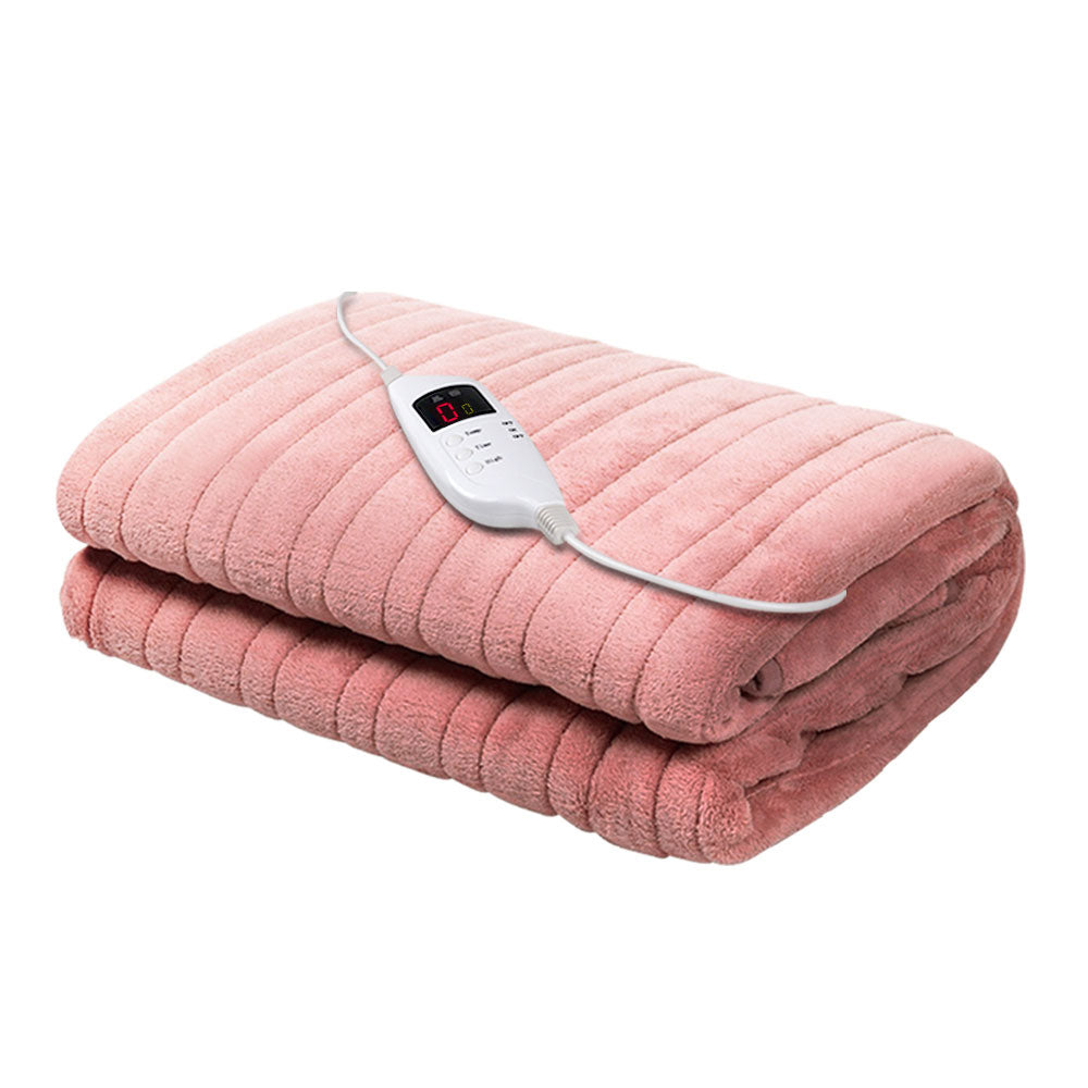 Giselle Electric Throw Rug Heated Blanket Fleece Pink