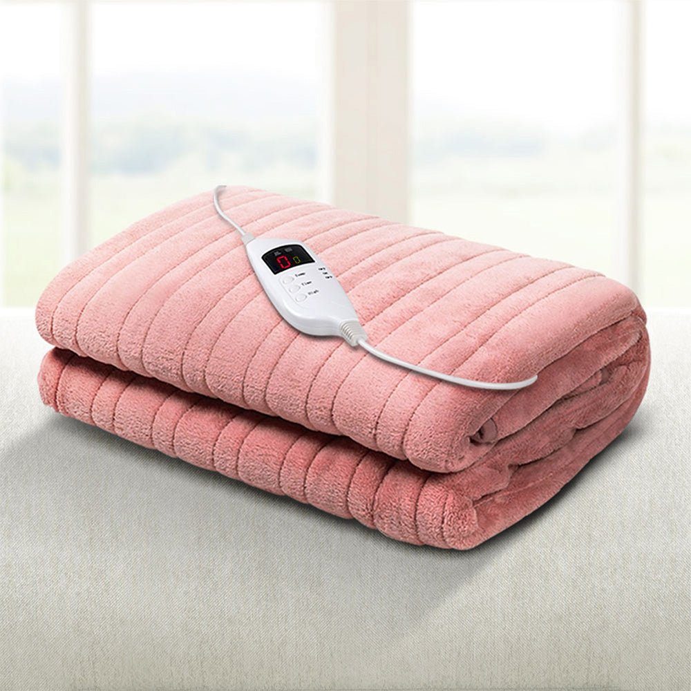 Giselle Electric Throw Rug Heated Blanket Fleece Pink