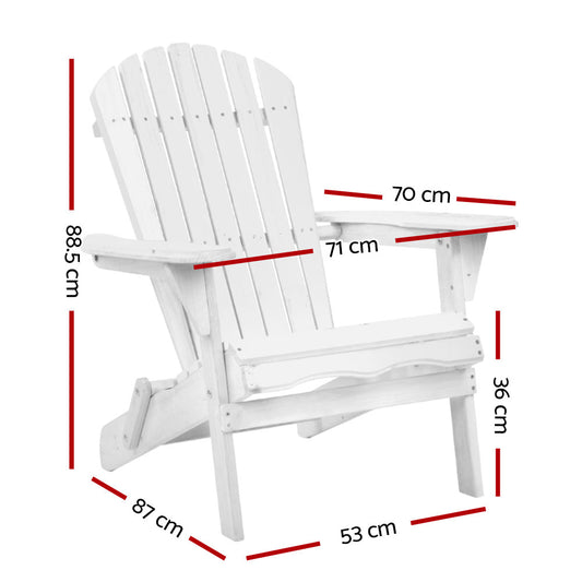 Gardeon Adirondack Outdoor Chairs Wooden Foldable Beach Chair Patio Furniture White