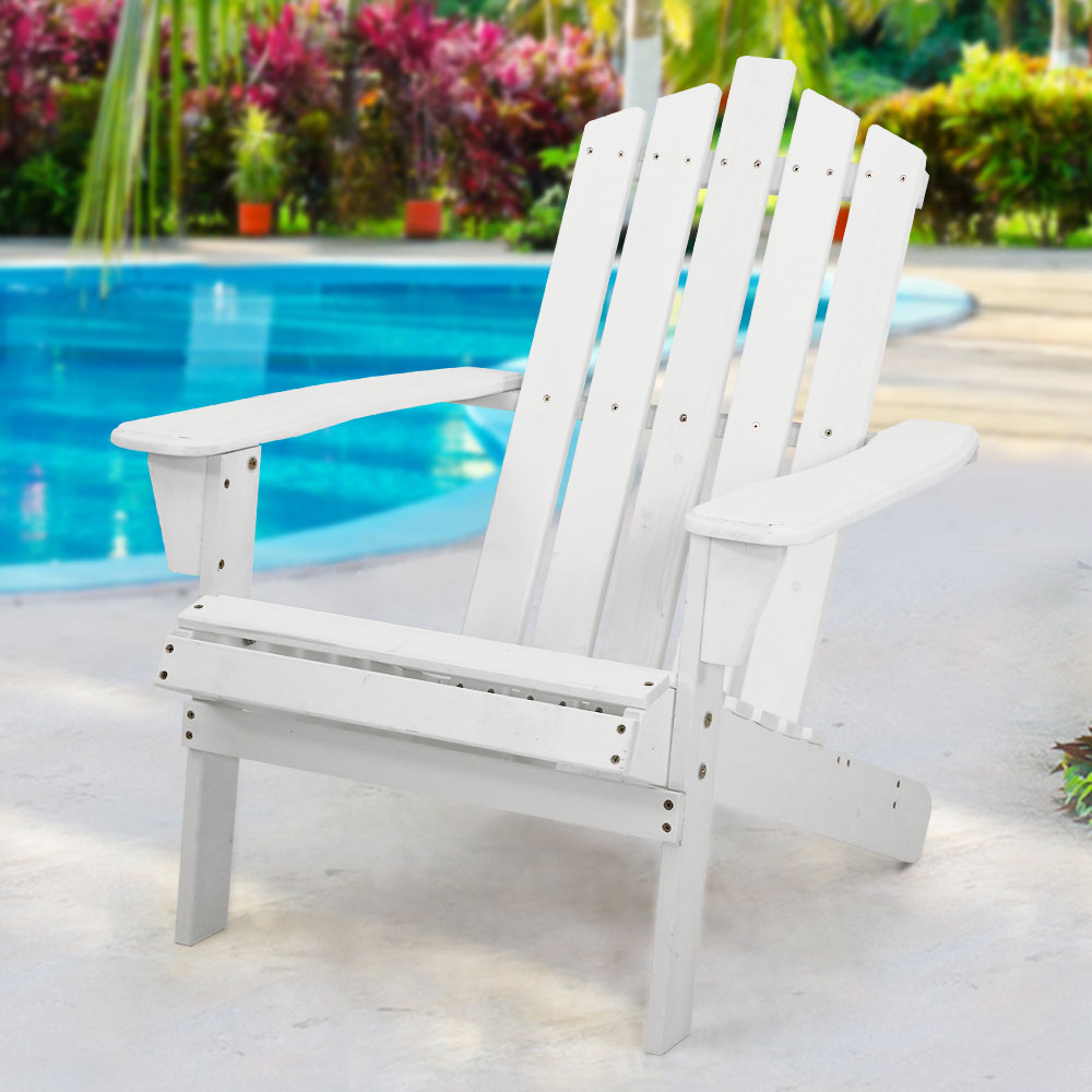 Gardeon Adirondack Outdoor Chairs Wooden Beach Chair Patio Furniture Garden White