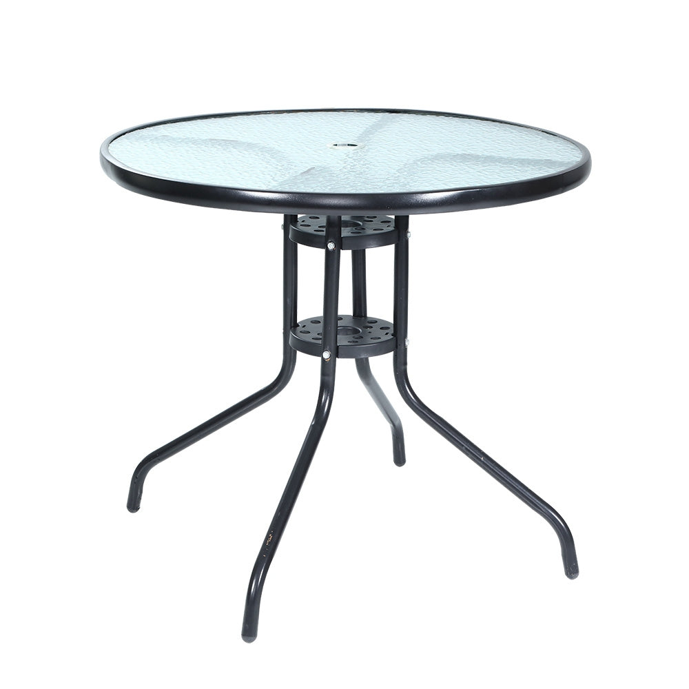 Gardeon Outdoor Bar Table Glass Cafe Table Steel Side Parasol Hole