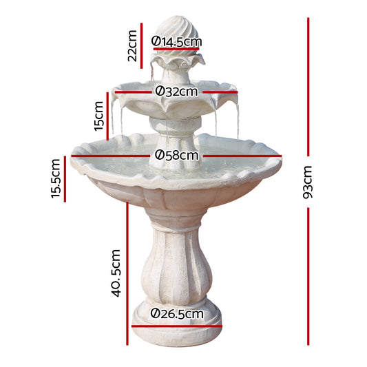 Gardeon Solar Water Feature 3 Tiers Ivory 93cm