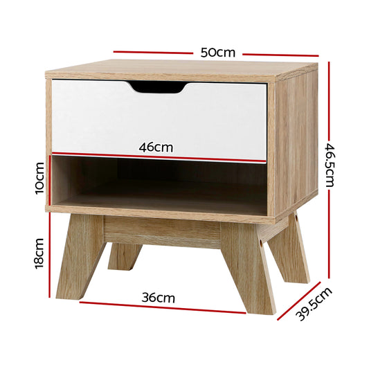 Artiss Bedside Table 1 Drawer with Shelf - IKER White & Oak