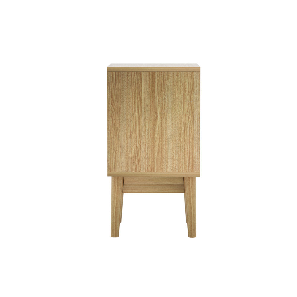 Artiss Rattan Bedside Table 2 Drawers Wood - RIE Oak