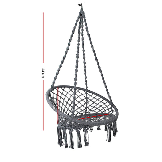 Gardeon Hammock Chair Outdoor Hanging Macrame Cotton Indoor Grey