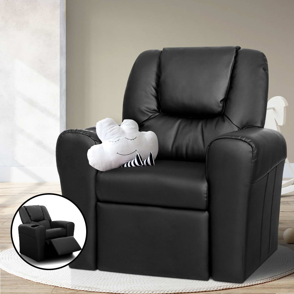 Keezi Kids Recliner Chair PU Leather Sofa Lounge Couch Children Armchair Black