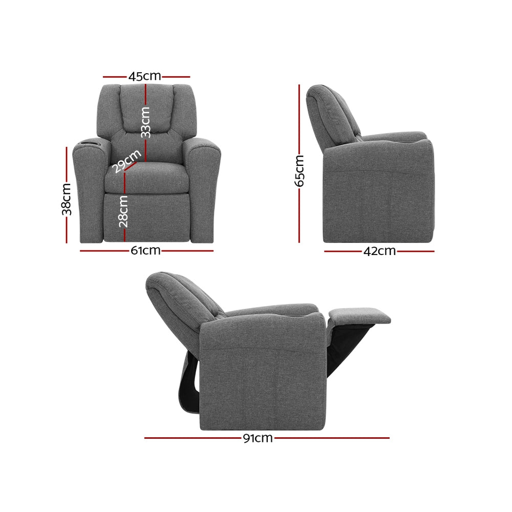 Keezi Kids Recliner Chair Linen Soft Sofa Lounge Couch Children Armchair Grey