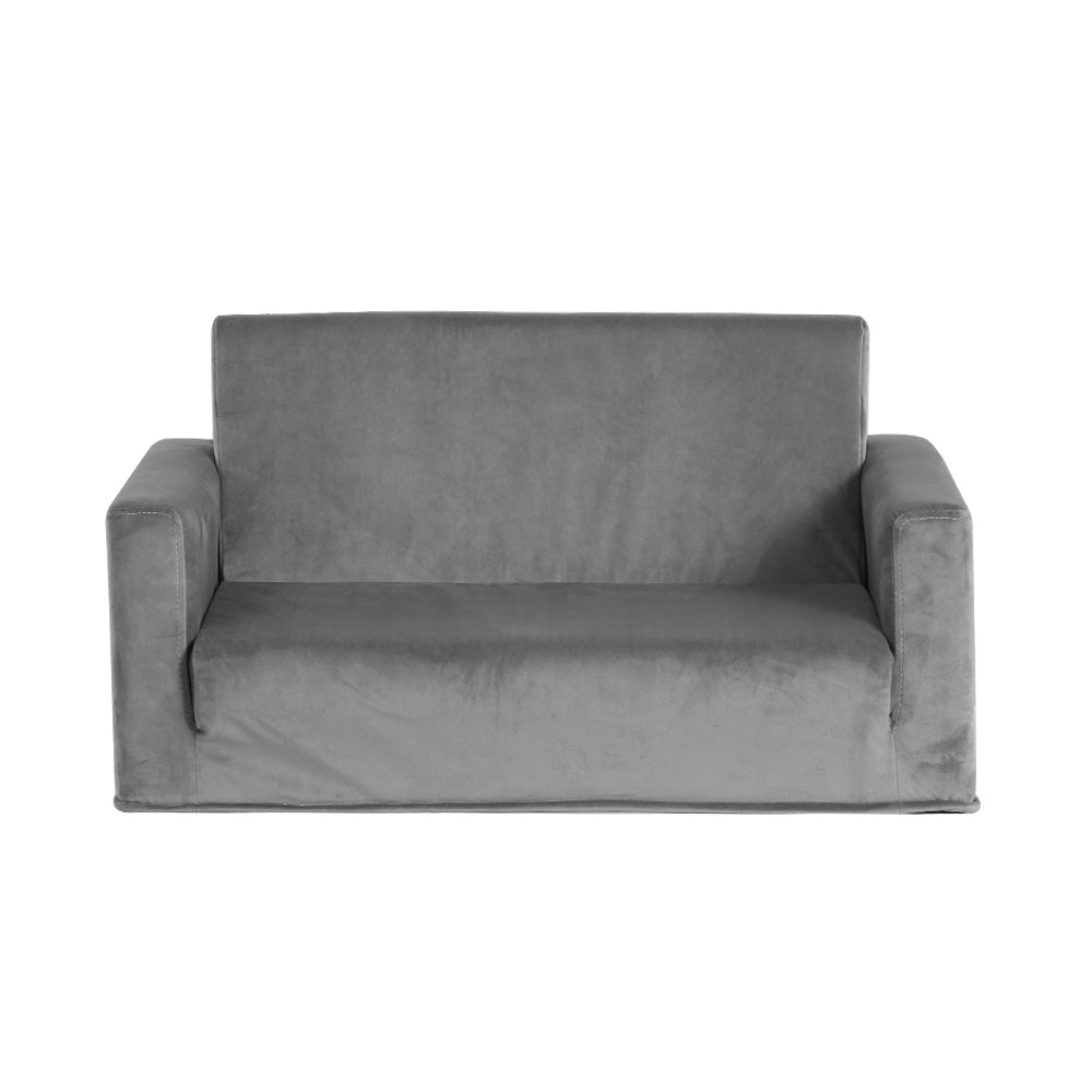 Keezi Kids Sofa 2 Seater Children Flip Open Couch Velvet Armchair Grey