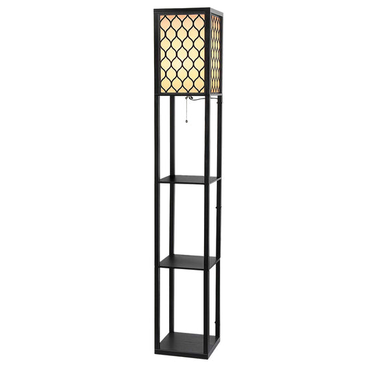 Artiss Floor Lamp 3 Tier Shelf Storage LED Light Stand Home Room Pattern Brown