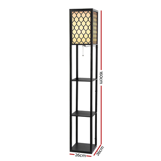 Artiss Floor Lamp 3 Tier Shelf Storage LED Light Stand Home Room Pattern Brown