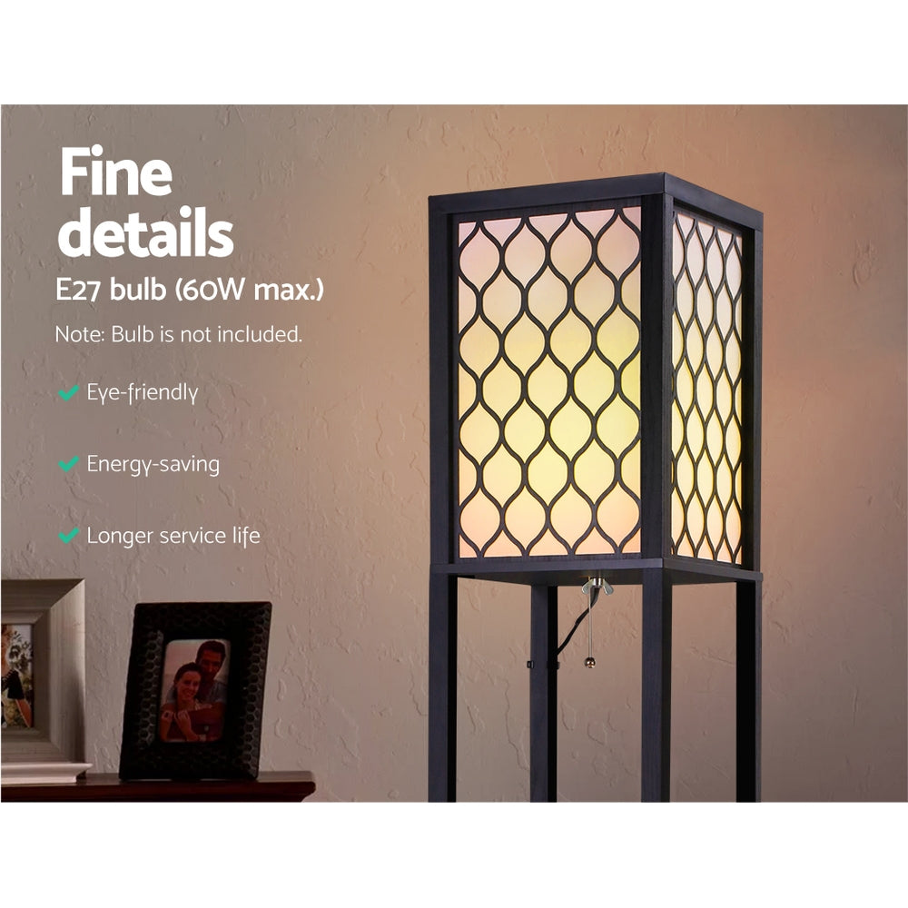 Artiss Floor Lamp 3 Tier Shelf Storage LED Light Stand Home Room Pattern Brown