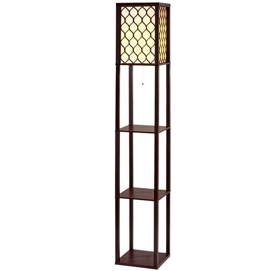 Artiss Floor Lamp 3 Tier Shelf Storage LED Light Stand Home Room Pattern Black