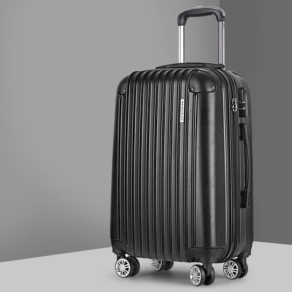 Wanderlite 24" 66cm Luggage Trolley Travel Set Suitcase Carry On Hard Case TSA Lock Lightweight Black