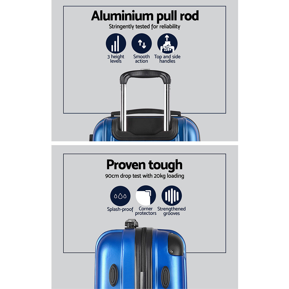 Wanderlite 2pcs Luggage Trolley Set Travel Suitcase Carry On Hard Case Lightweight Blue