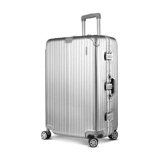 Wanderlite 28" Luggage Trolley Travel Suitcase Set TSA Carry On Lightweight Aluminum Silver