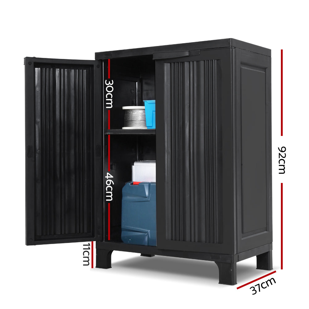 Gardeon 92cm Outdoor Storage Cabinet Box Lockable Cupboard Sheds Garage Adjustable Black