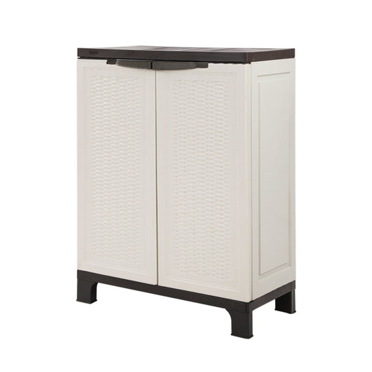 Gardeon 92cm Outdoor Storage Cabinet Box Lockable Cupboard Sheds Adjustable Rattan Beige