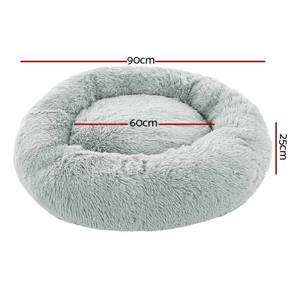 i.Pet Pet Bed Dog Cat 90cm Large Calming Soft Plush Light Grey