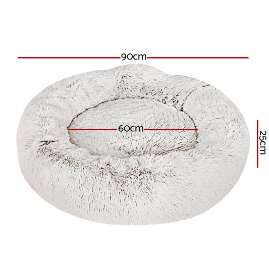 i.Pet Pet Bed Dog Cat 90cm Large Calming Soft Plush White Brown