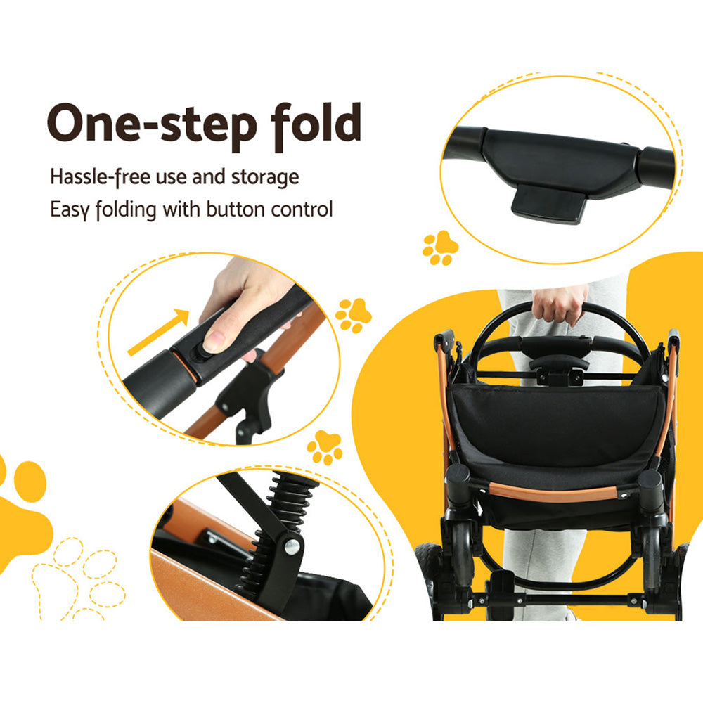 i.Pet Pet Stroller Dog Pram Large Cat Carrier Travel Foldable 4 Wheels Pushchair Double
